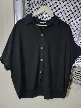 XXL Linen blend black button down shirt by Reitmans - plus size summer wear